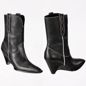 Zara SRPLS Geometric Cowboy Leather High-Heel Boot